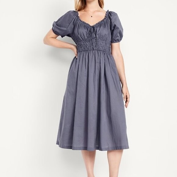 Fit & Flare Puff-Sleeve Midi Dress SIZE L PETITE - Picture 3 of 3